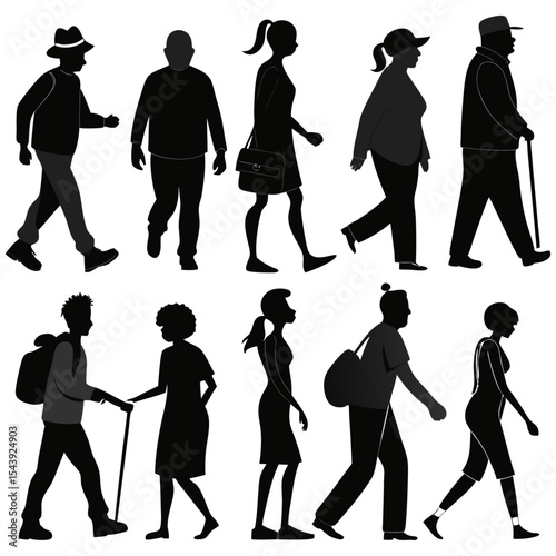Silhouette Collection of Walking People – Men, Women, and Children