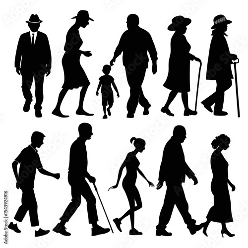 Silhouette Collection of Walking People – Men, Women, and Children