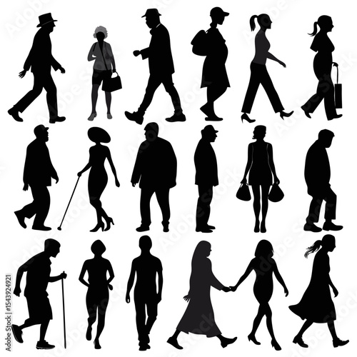 Silhouette Collection of Walking People – Men, Women, and Children