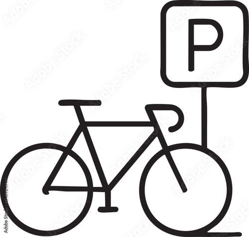 Simple Black and White Bicycle Parking Sign Illustration with a Modern and Minimalist Design Aesthetic black