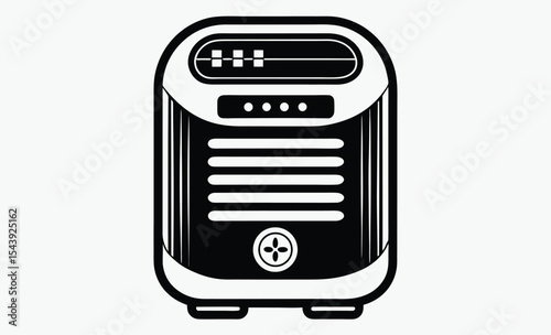 air purifier icon, line art vector, modern appliance silhouette, black and white illustration, clean air graphic