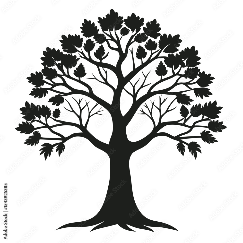 Obraz premium Banyan Tree silhouette vector Style with white background editable 
