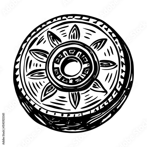 A vintage style illustration showing ancient coin