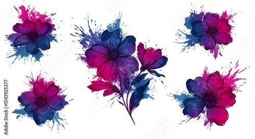 Abstrakte Blumen leuchten intensiv violettblau sanft im Licht. AI Generated