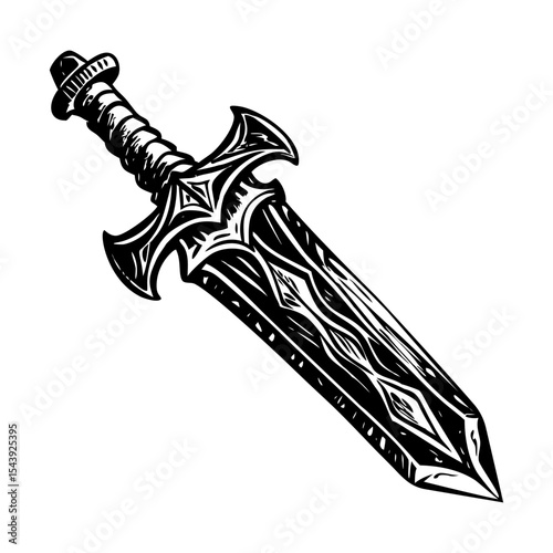 A vintage style illustration showing ancient sword