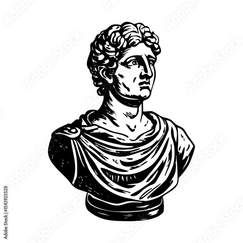 A vintage style illustration showing classical bust