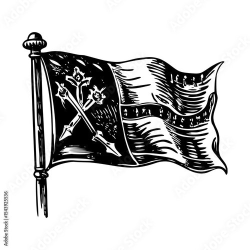 A vintage style illustration showing revolution flag