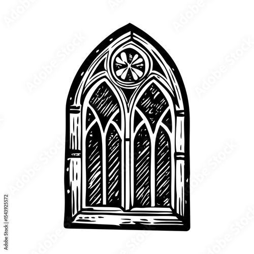 A glyph style illustration representing gothic window