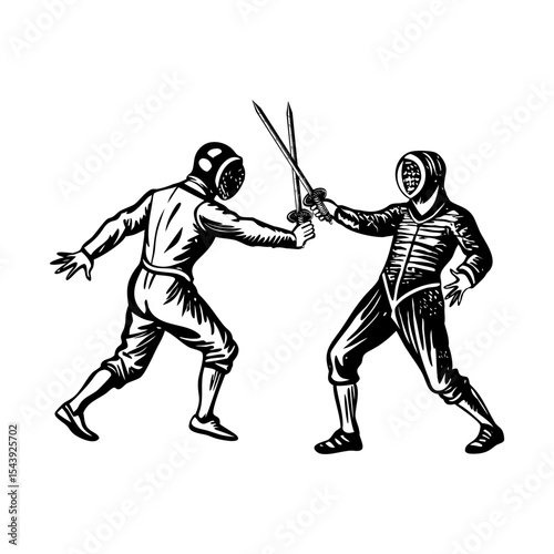 A vintage style illustration showing fencing duel