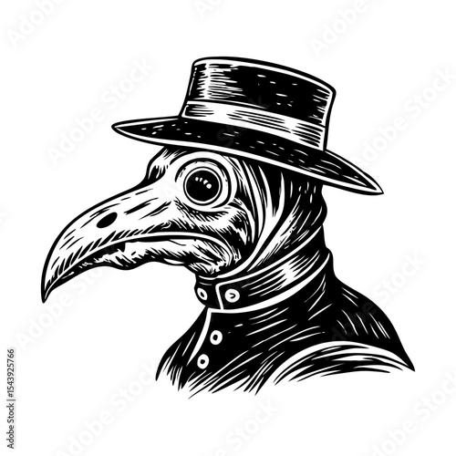 A vintage style illustration showing plague doctor