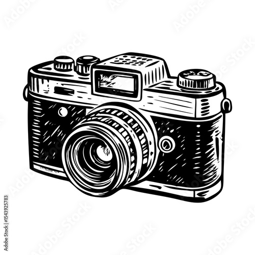 A vintage style illustration showing retro camera
