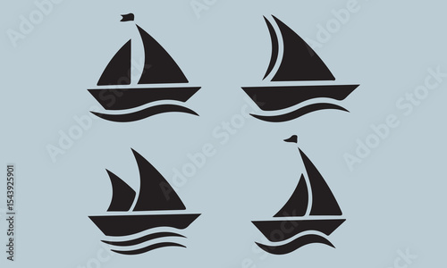 set of sailing boats silhouette	