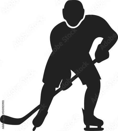 Silhouette of Hockey Player in Action Pose – Black Figure Skating Forward with Stick, Helmet, Jersey, and Skates on Light Background – Dynamic Sports Vector Symbolizing Speed, Power, and Athleticism