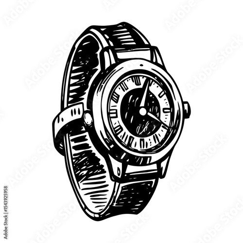 A vintage style illustration showing wristwatch
