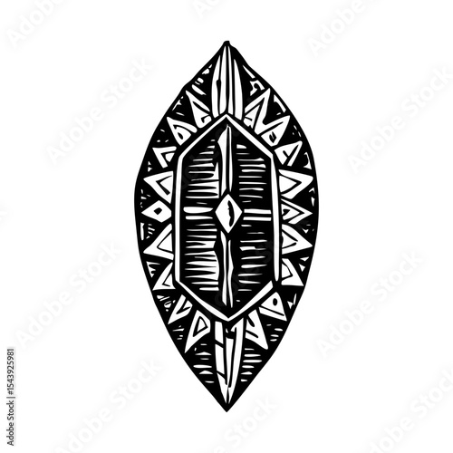 A glyph style illustration representing tribal shield