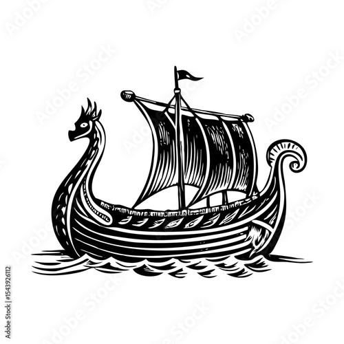 A vintage style illustration showing viking ship