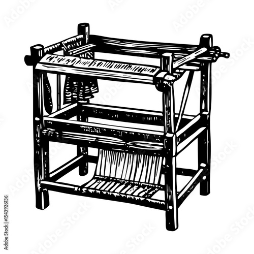 A vintage style illustration showing vintage loom