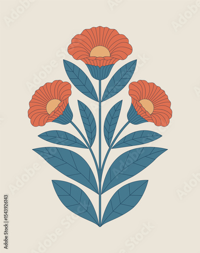 Traditional Folk Floral Motif Illustration. Ethnic Floral Embroidery Motif Vector Illustration.  