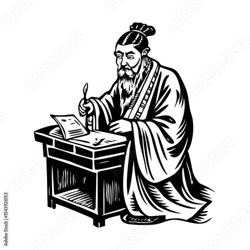 A vintage style illustration showing ancient scholar