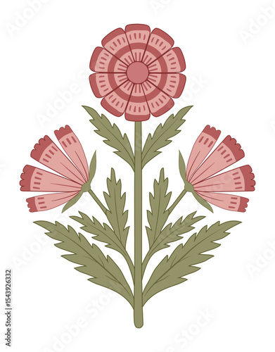 Traditional Folk Floral Motif Illustration. Ethnic Floral Embroidery Motif Vector Illustration.  