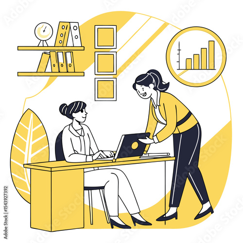  Manager Mentoring Intern at Office Desk – Yellow Flat Vector Business Training Scene
 Adobe Illustrator Artwork