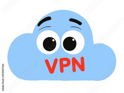 Cloud computing concept with vpn text in red on blue cloud icon for internet privacy and security technology