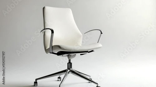 Modern white office chair with chrome arms and base, isolated on a plain background.
