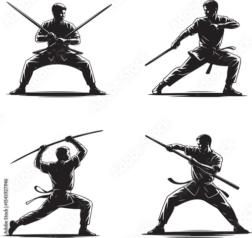 Sword man silhouette set vector illustration isolated On Transparent Background