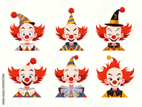 Clowns set, icons illustration