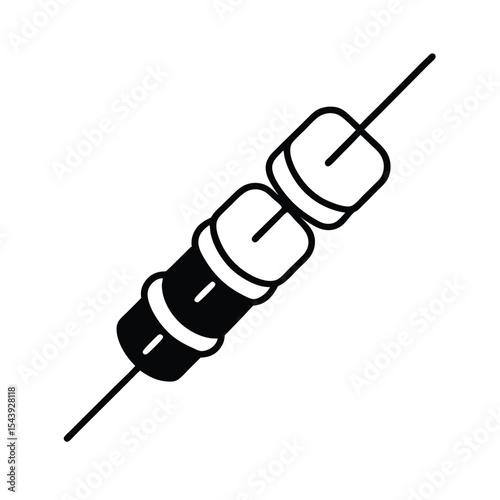 Paneer tikka on skewers in thin artistic line art Vector illustration