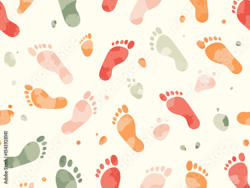 Colorful seamless pattern of shoe prints (footprints)