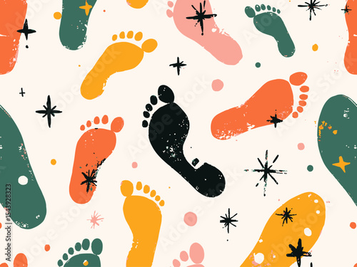 Colorful seamless pattern of shoe prints (footprints)