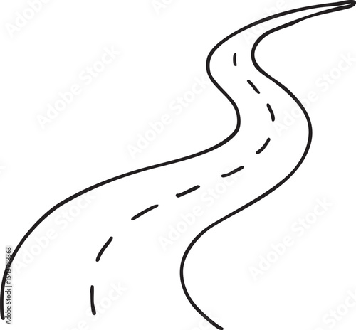 Simple Line Drawing of a Winding Road with Dashed Lines on a White Background Illustration black