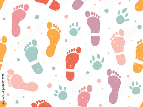Colorful seamless pattern of shoe prints (footprints)