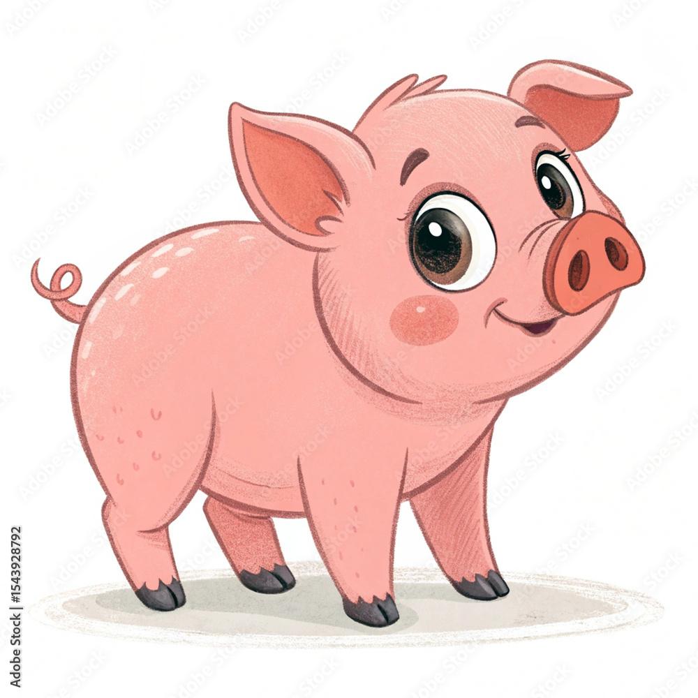 Fototapeta premium Cute Cartoon Pig with a Happy Smile
