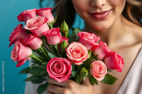Wallpaper Mural Woman Holding Roses Bouquet Torontodigital.ca