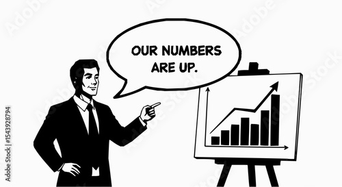 A manager pointing at a growth chart says, "Our numbers are up."