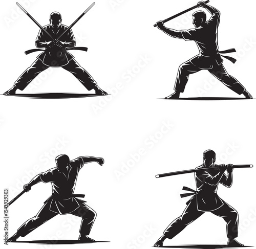 Sword man silhouette set vector illustration isolated On Transparent Background