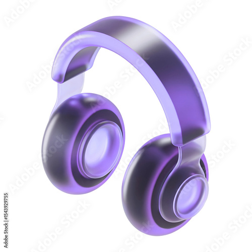 3D Purple Headphones Icon Isolated on Transparent 