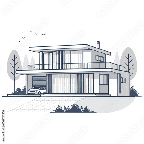 Modern House Vector Icon – Clean Real Estate Home Illustration, Flat Style, Editable AI/EPS, Real Estate Logo, Property Design, Construction Blueprint Graphic

