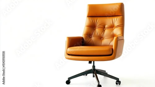 A luxurious, high-backed leather office chair is isolated on a white background.