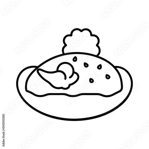 Butter chicken with naan in elegant bold lines Vector illustration