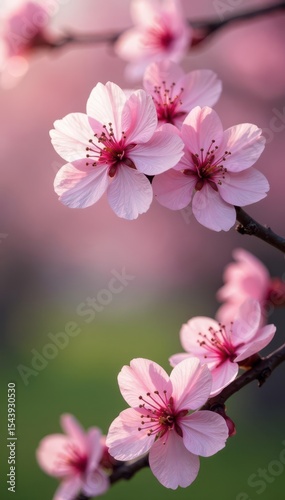 Delicate pink crabapple blossoms frame a natural scene , tree, macro