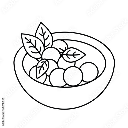 Caprese salad with basil leaves in elegant line Vector illustration