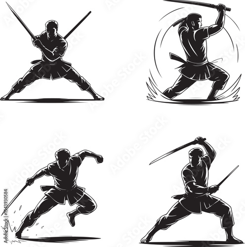 Sword man silhouette set vector illustration isolated On Transparent Background