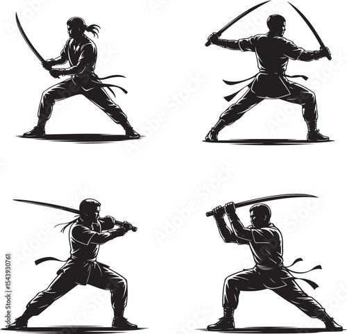 Sword man silhouette set vector illustration isolated On Transparent Background