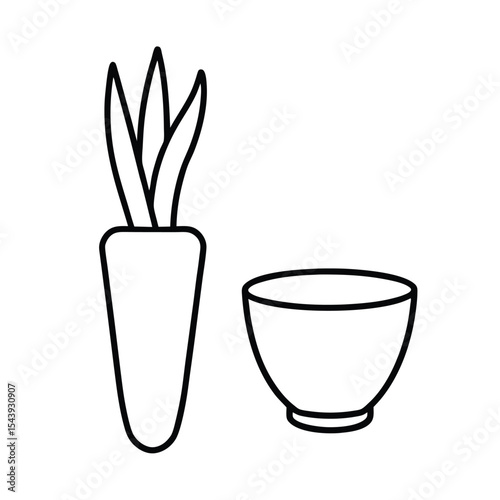 Carrot sticks with dip bowl in clean line style Vector illustration