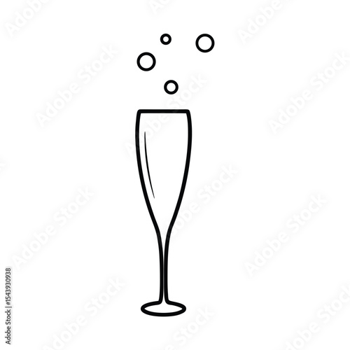 Champagne flute with bubbles in line illustration Vector illustration