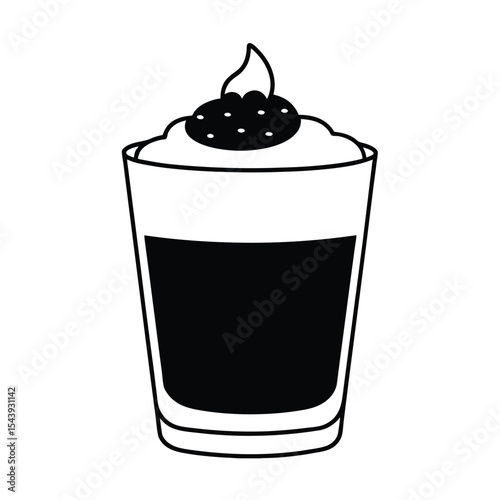 Chia pudding in glass with layered style lines Vector illustration