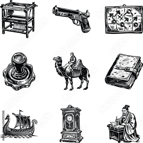 Set of Ancient Art Vintage Style Illustrations 


